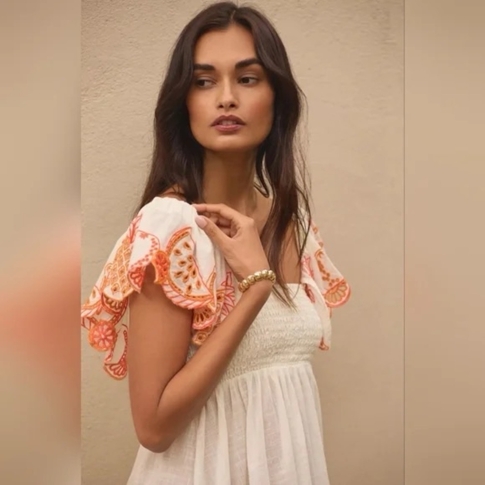 NWT By Anthropologie Flutter-Sleeve Square-Neck Mini Dress XS - Picture 8 of 9